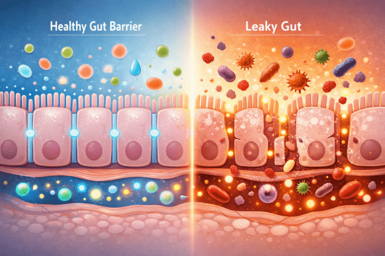Leaky Gut und gestörte Darmbarriere – Vergleich gesunder und durchlässiger Darm